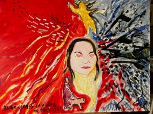 Remembering Melissa Perez - Bright Red art with a woman reflecting on her life